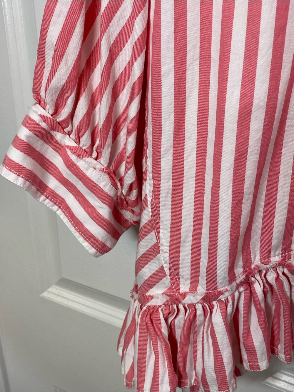 Free People Pink and White Striped Ruffle Hem Shirt Size Medium - Picture 3 of 3